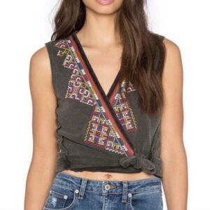 Free People Embroidered Wrap Tank Top